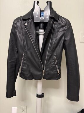 Divided Black Faux Leather Moto Jacket with Silver Hardware